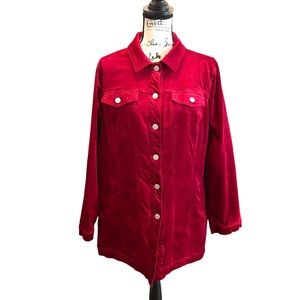 Chicos Velvet Velour Shirt Jacket Red Size 3 16 18 Shacket Velveteen